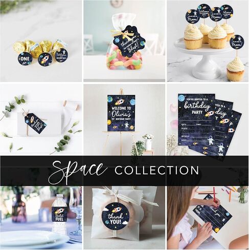 Andaz Press Fancy Frame Kids Party Favor Thank You Tags with String, 48-Pack Outer Space Astronaut Birthday Gift Tags For Gift Bags, Favor Bags Goody Bags Boys & Girls Gender-Neutral 1st Birthday Tags in Saudi Arabia