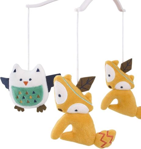 NoJo Aztec Gold & Green Musical Mobile with 2 Foxes & 2 Owls, Gold, Green, Navy, Brown in Saudi Arabia