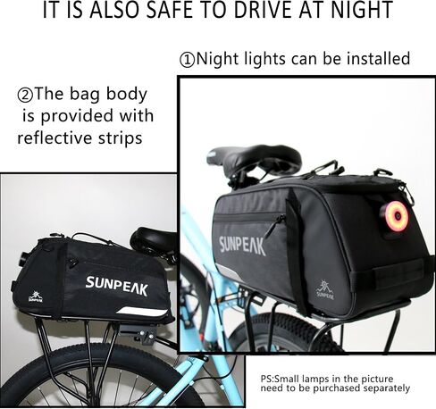 Sunpeak حقيبة رف الدراجة دراجة eBike جذع حقيبة سفر مقاوم للماء الرف الخلفي حزمة الجذع السلة مقعد أكياس البضائع لظهر الدراجة 9L in Kuwait