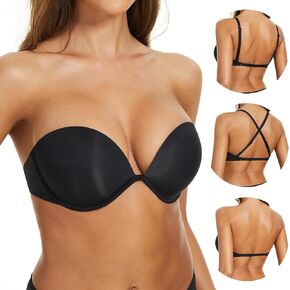 Women's Strapless Bra Push Up-Non Slip Invisible Low Back Multiway Underwire Support Padded Plunge Bra for Comfort Lift in Saudi Arabia