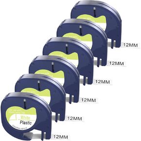 6pack 91331 Label Tape Replacement for dymo Label Maker Refills Plastic White Tape (1/2" x 13'), for Labeler Letra Tag 200B, LT 100T 100H Plus in Kuwait