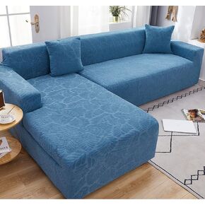 Stylish Couch Covers L Shape Sofa Cover Solid Color Sofa Slipcovers Jacquard Fabric Machine Washable Furniture Protector for Living Room -Grey-3 Seater(190-230cm) in Kuwait