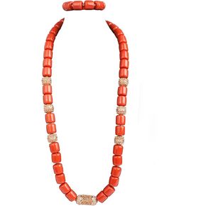 1Row مجموعات المجوهرات النيجيرية للرجال ، الخرز الراتنج البرتقالي ، مكتنزة متعدد الطبقات بيان المختنق قلادة ، الخرز الزفاف الأفريقي دون أقراط in Kuwait
