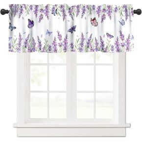 زهرة فراشة المطبخ الستارة الستارة الألوان المائية الطبيعة الأرجواني نبات الخزامى زهرة حالمة جميلة فراشة نافذة العلاج الستائر الستائر لغرفة المعيشة غرفة النوم، 54 × 18 بوصة 1P in Kuwait