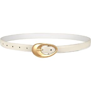 حزام نسائي من الجلد الصناعي لسراويل الجينز، حزام خصر رفيع للسيدات مع إبزيم بيضاوي ذهبي in Kuwait