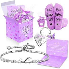 HAPPYPOP Best Sister Ever Gift Set - Bracelet, Keychain & Card for Sister - Perfect for Christmas, Birthday & Valentine's Day in Saudi Arabia