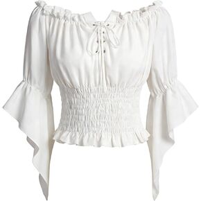 بلوزة فلاحية من عصر النهضة للسيدات بدون أكتاف وأكمام على شكل جرس قميص مشد قرصان من القرون الوسطى لـ Ren Faire Cottagecore in Kuwait