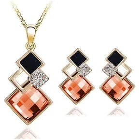 Boho Jewelry Set Sparkling Square gemstone Design For Women Necklace And Earring Modern Geometric Design For Glamorous Occasions in Kuwait