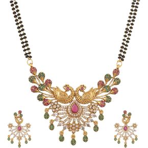 TARINIKA Antique Gold Plated Mirana Black Beads Mangalsutra Necklace Set with Peacock Design - Indian Jewelry Set for Women | Perfect for Ethnic Occasions | Traditional South Indian Necklace | 1 Year Warranty* in Kuwait