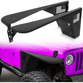2PCS Front Flat Fender Flares for 1997-2006 Wrangler TJ, 2004-2006 Wrangler LJ Unlimited 2/4 Door, High Clearance Aggressive Off-Road Wheel Covers Rock Guards Textured Black Paintable Carbon Steel in Kuwait