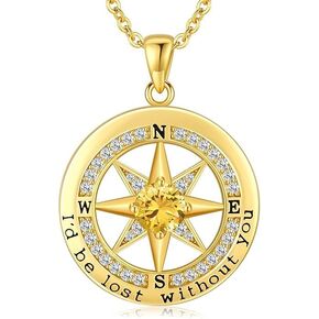 Compass Necklace for Women Wife Girlfriend Mom Daughter Gifts S925 Sterling Silver Jewelry For Anniversary Rose Gold Gifts For Birthday Christmas Mothers Valentines Day 12 Birthstones in Saudi Arabia