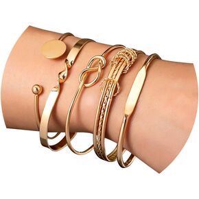 CHICUTIE أساور ذهبية أساور للنساء، مجموعة أساور مفتوحة قابلة للتكديس مطلية بالذهب عيار 14 قيراط ساحرة وعصرية وخفيفة الوزن وأنيقة وبسيطة ومزخرفة هدية مجوهرات بوهو للنساء in Kuwait