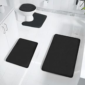 مجموعة سجاد الحمام من إسفنج الذاكرة مكونة من 4 قطع مع مادة مخملية فائقة النعومة، تصميم سفلي غير قابل للانزلاق، قدرة امتصاص عالية، هيكل قابل للغسل في الغسالة، سجاد مثالي للحمام وحوض الاستحمام والدش (أسود) in Kuwait