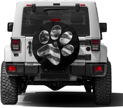 Foruidea Paws US American Flag Spare Tire Cover with Backup Camera Hole Wheel Tire Cover Fit Trailer, RV, SUV and Many Vehicle 17inch in Saudi Arabia