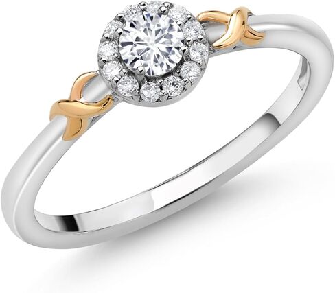 Gem Stone King White Lab Grown Diamond Infinity Engagement Wedding Anniversary Halo Ring For Women | 925 Silver and 10k Yellow Gold | 0.25 Cttw | DEF Color | VVS-VS Clarity | Round 3.5MM in Saudi Arabia