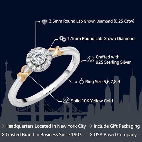 Gem Stone King White Lab Grown Diamond Infinity Engagement Wedding Anniversary Halo Ring For Women | 925 Silver and 10k Yellow Gold | 0.25 Cttw | DEF Color | VVS-VS Clarity | Round 3.5MM in Saudi Arabia