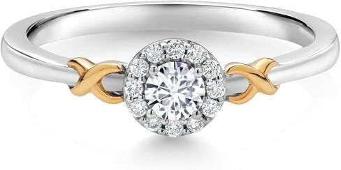 Gem Stone King White Lab Grown Diamond Infinity Engagement Wedding Anniversary Halo Ring For Women | 925 Silver and 10k Yellow Gold | 0.25 Cttw | DEF Color | VVS-VS Clarity | Round 3.5MM in Saudi Arabia