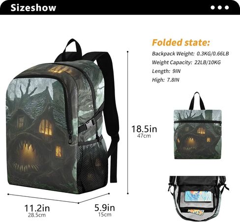 حقيبة ظهر للسفر من AIXIWAWA Monster House، قابلة للتعبئة وخفيفة الوزن ومقاومة للماء وقابلة للحمل وقابلة للطي للمشي لمسافات طويلة والتخييم بسعة وزن 22 رطل in Kuwait