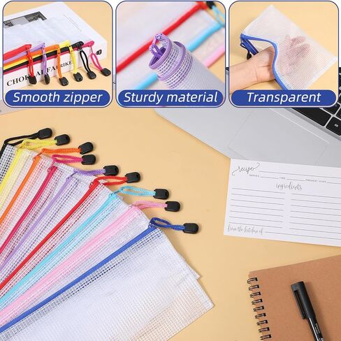 100 Pack Pencil Pouch Bulk Operation Christmas Mesh Zipper Storage Cases Gifts-A6 File Bag Clear Pencil Pouches Multipurpose Toiletry Cosmetics Bags for Office Bill Travel 9.5'' x 4.5''(10 Colors) in Saudi Arabia