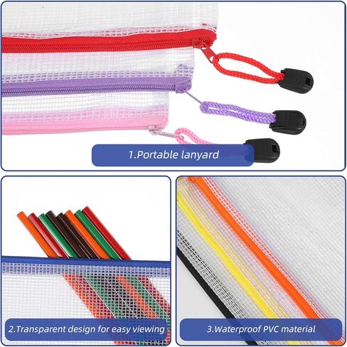 100 Pack Pencil Pouch Bulk Operation Christmas Mesh Zipper Storage Cases Gifts-A6 File Bag Clear Pencil Pouches Multipurpose Toiletry Cosmetics Bags for Office Bill Travel 9.5'' x 4.5''(10 Colors) in Saudi Arabia