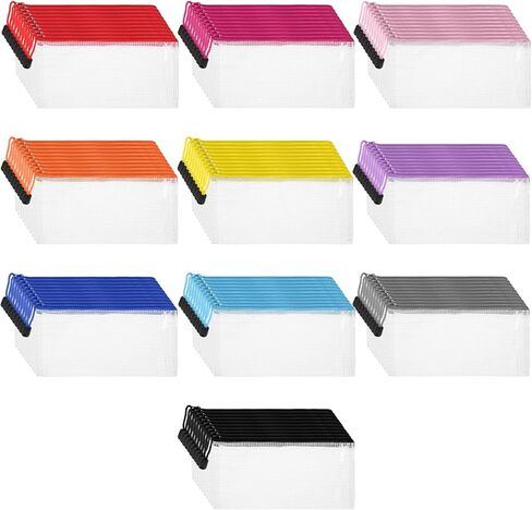 100 Pack Pencil Pouch Bulk Operation Christmas Mesh Zipper Storage Cases Gifts-A6 File Bag Clear Pencil Pouches Multipurpose Toiletry Cosmetics Bags for Office Bill Travel 9.5'' x 4.5''(10 Colors) in Saudi Arabia