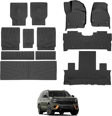 حصيرة الشحن وبطانة مسند الظهر 7 مقاعد متوافقة مع 2025-2026 Ford Expedition Max/Lincoln Navigator L Cargo Liner TPE لجميع أحوال الطقس لملحقات Expedition Max&Navigator L in Kuwait