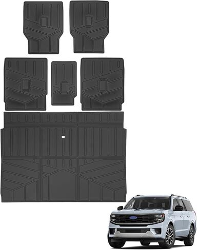 حصيرة الشحن وبطانة مسند الظهر 7 مقاعد متوافقة مع 2025-2026 Ford Expedition Max/Lincoln Navigator L Cargo Liner TPE لجميع أحوال الطقس لملحقات Expedition Max&Navigator L in Kuwait