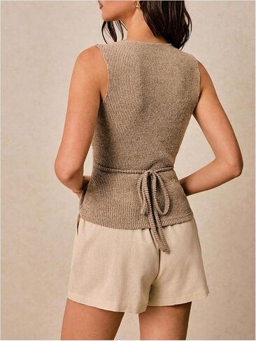 SOLY HUX Women's Tank Top Metal V Neck Sleeveless Ribbed Knit Slim Fitted Summer Tops in Saudi Arabia
