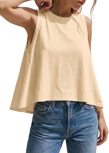 Cicy Bell Womens Summer Flowy Tank Tops Sleeveless Crew Neck Trendy Casual Shirts Loose Fit Swing Tees in Saudi Arabia