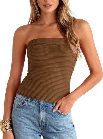 MASCOMODA Womens Strapless Tube Top Y2K Ribbed Knit Sleeveless Bandeau Tank Tops Sexy Going Out Sweaters Party Summer Outfits in Saudi Arabia