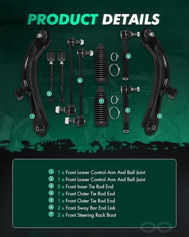 SCITOO 10pcs Front Lower Control Arm w/Ball Joint Suspension Kit fit 2015-2018 for Chevy City Express 2013-2019 for Nissan Sentra NV200 Inner Outer Tie Rod End w/Boot Sway Bar End Link in Saudi Arabia