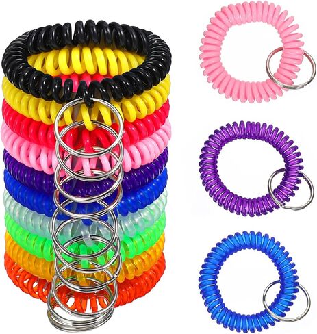 Colorful Wrist Coil Keychain, 10 Pcs Plastic Coil Wristband Stretch Spring Spiral Bracelets Key Chain Wrist Key Holder for Gym Pool ID Badge and Outdoor Sport in Saudi Arabia