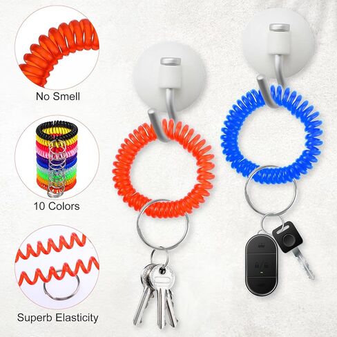 Colorful Wrist Coil Keychain, 10 Pcs Plastic Coil Wristband Stretch Spring Spiral Bracelets Key Chain Wrist Key Holder for Gym Pool ID Badge and Outdoor Sport in Saudi Arabia