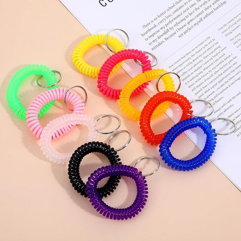 Colorful Wrist Coil Keychain, 10 Pcs Plastic Coil Wristband Stretch Spring Spiral Bracelets Key Chain Wrist Key Holder for Gym Pool ID Badge and Outdoor Sport in Saudi Arabia