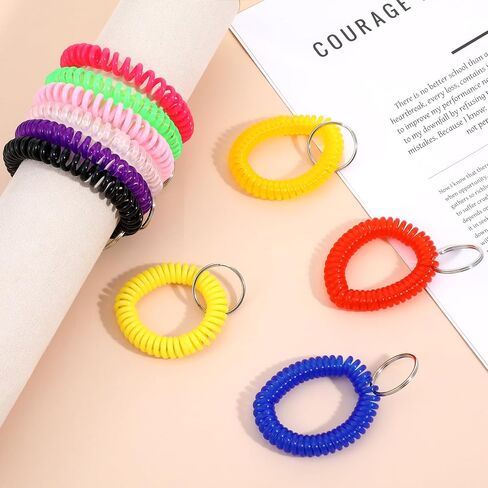 Colorful Wrist Coil Keychain, 10 Pcs Plastic Coil Wristband Stretch Spring Spiral Bracelets Key Chain Wrist Key Holder for Gym Pool ID Badge and Outdoor Sport in Saudi Arabia