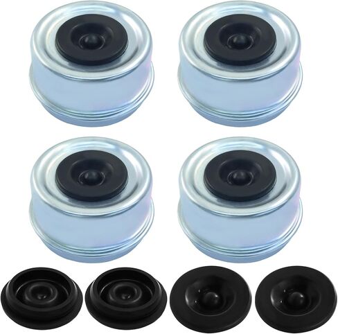 Zorfeter 4 Pack 2.44" Trailer Hub Cap, Metal Bearing Dust Cap Grease Cover Rubber Plugs, Bolt Axle Wheel Hub Cap for Most 5200 to 6000 Pound Axles Dexter/RV Camper in Saudi Arabia