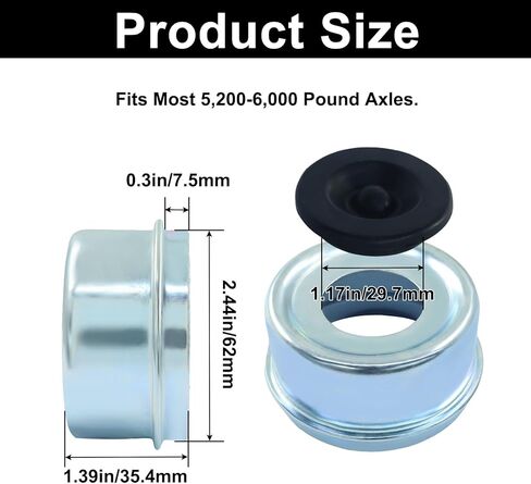 Zorfeter 4 Pack 2.44" Trailer Hub Cap, Metal Bearing Dust Cap Grease Cover Rubber Plugs, Bolt Axle Wheel Hub Cap for Most 5200 to 6000 Pound Axles Dexter/RV Camper in Saudi Arabia