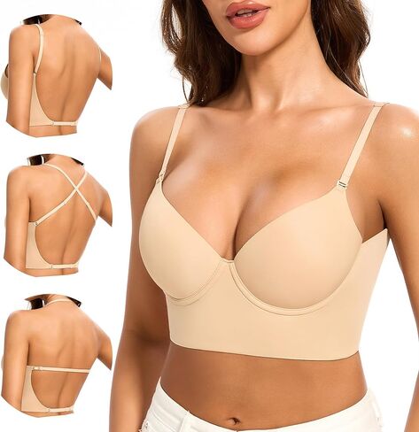 Low Back Bra for Women-Invisiable Backless Bras-Lightly Lined Multiway Halter Bra No Show Open Back Low Cut Bras in Saudi Arabia
