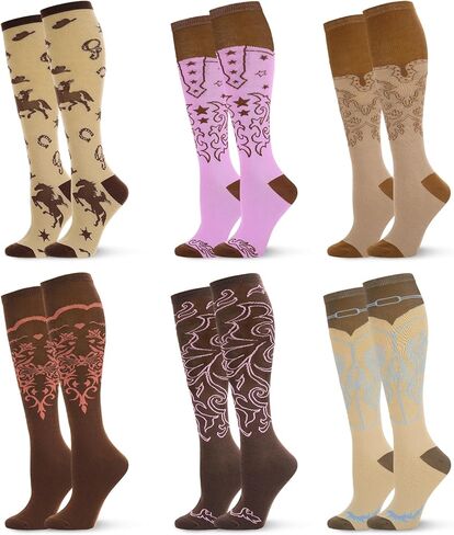 6 Pairs Cowgirl Boot Socks for Women Western Cowboy Socks Western Outfits Accessories for Christmas Gift in Saudi Arabia
