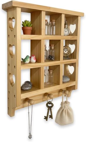 رف حلية خشبي على شكل قلب للجدار، رف عائم مقاس 14 × 12 بوصة مع قلوب وأوتاد، رف حائط على شكل قلب 9 فتحات للداخل، مناسب لعرض الأدوات المثيرة للاهتمام in Kuwait