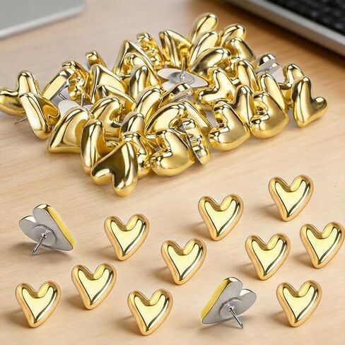 30 قطعة من دبابيس الدفع الذهبية المزخرفة على شكل قلب، ومسامير إبهام منتفخة لطيفة للوحة الفلين، وجدار الصور والخريطة، وإكسسوارات مكتب المكتب الجمالية، ومستلزمات وهدايا معلم المدرسة in Kuwait
