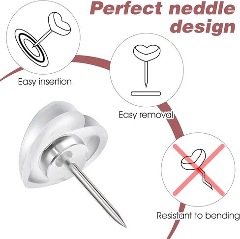 100PCS Heart Push Pins, Heart Shaped Clear Push Pin Tacks, Transparent Plastic Thumb Tacks for Cork Board, Posters, Photos, Maps, Wall, Board, Home and Office Decorative in Saudi Arabia