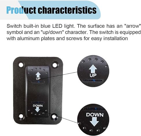 20A 12V DC Polarity Reversing Momentary Rocker Switch - 7Pin DPDT Up Down Blue LED ON Off ON Switch with Pigtail Wire & Aluminum Plate Screw - Toggle Winch in/Out Switch for Motor Control/Actuator in Saudi Arabia