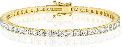 VVS1/D 6.55 Ctw. 14K Solid Yellow Gold Bonded Solitaire Crystal Clear Lab Grown Simulated Diamonds One Row Tennis Link Chain Bracelet Unisex 4mm in Kuwait