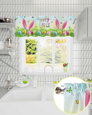 ستائر عيد الفصح لنوافذ المطبخ، ستائر أرنب مضحكة لغرفة المعيشة، ستائر بيض عيد الفصح بجيب نافذة الستارة الحمراء لمعالجة النوافذ لغرفة نوم الحمام 54 × 18 بوصة، قابلة للغسل in Kuwait