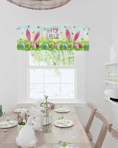 ستائر عيد الفصح لنوافذ المطبخ، ستائر أرنب مضحكة لغرفة المعيشة، ستائر بيض عيد الفصح بجيب نافذة الستارة الحمراء لمعالجة النوافذ لغرفة نوم الحمام 54 × 18 بوصة، قابلة للغسل in Kuwait