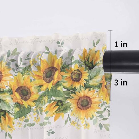 Sunflower Valance Yellow Green Curtains for Kitchen/Living Room/Bathroom/Bedroom Window, Country Botanical Floral Sheer Curtain Rod Pocket Small Topper Half Short Window Curtains Leaf Scarf, 54"x18" in Saudi Arabia