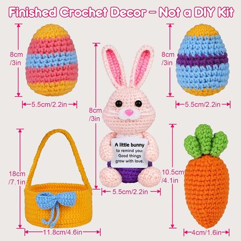 5 Pcs Finished Easter Positive Crochet Animals for Teen Girls & Adults Women, Handmade Filled Easter Basket with Crochet Bunny, Carrot, 2 Eggs, Easter Decoration Gifts Prefilled with Animal Stuffers in Saudi Arabia
