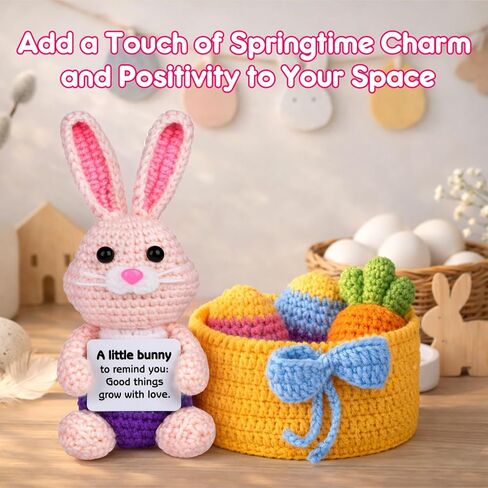 5 Pcs Finished Easter Positive Crochet Animals for Teen Girls & Adults Women, Handmade Filled Easter Basket with Crochet Bunny, Carrot, 2 Eggs, Easter Decoration Gifts Prefilled with Animal Stuffers in Saudi Arabia