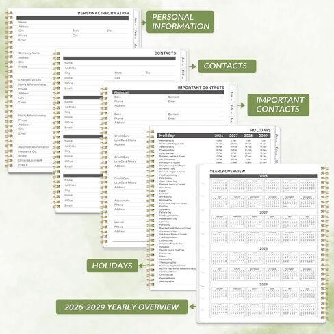 مخطط/تقويم شهري 2026-2029 - مخطط شهري لمدة 3 سنوات 2026-2029، يوليو 2026 - يونيو 2029، 9 × 11 بوصة، مخطط تقويم مزود بعلامات تبويب، جيب داخلي، العطلات، صفحات الملاحظات in Kuwait